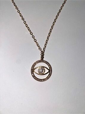 GUESS Gold Crystal Evil Eye Circle Pendant Necklace
